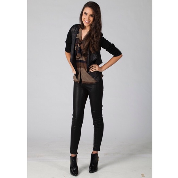 Black Faux Suede Knit Combo Asymmetrical Jacket - Picture 2 of 6